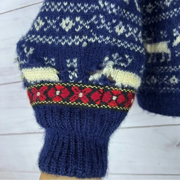 Vintage 60s Norway Fair Isle Wool Cardigan Sweater Small - Picture 9 of 10